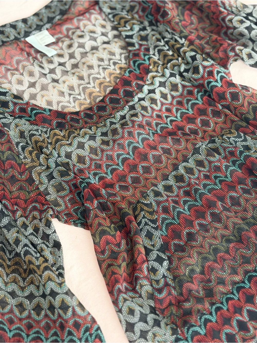 Sheer Geometric Knit Mesh Top with Hoodie Pocket